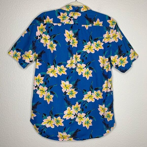 Old Navy Men’s Slim Fit Coupe Blue Hawaiian Short Sleeves Button Down Shirt - Picture 6 of 12